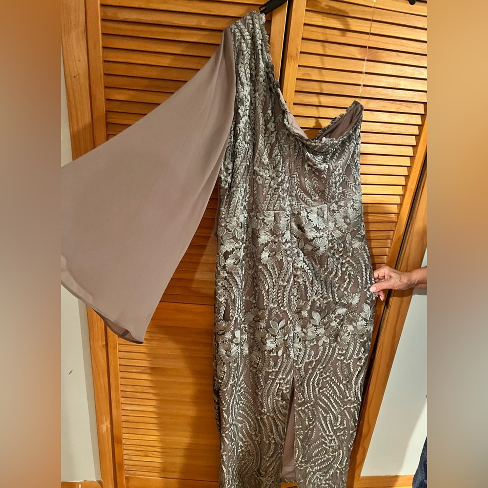 Js Collections One-Shoulder Overlay Gown, Steel, … - image 4